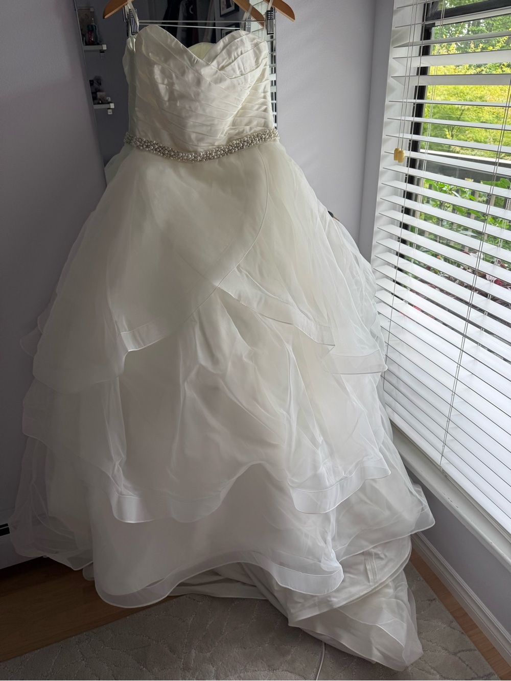 Ivory Layered Tulle Wedding Dress with Beaded Waist